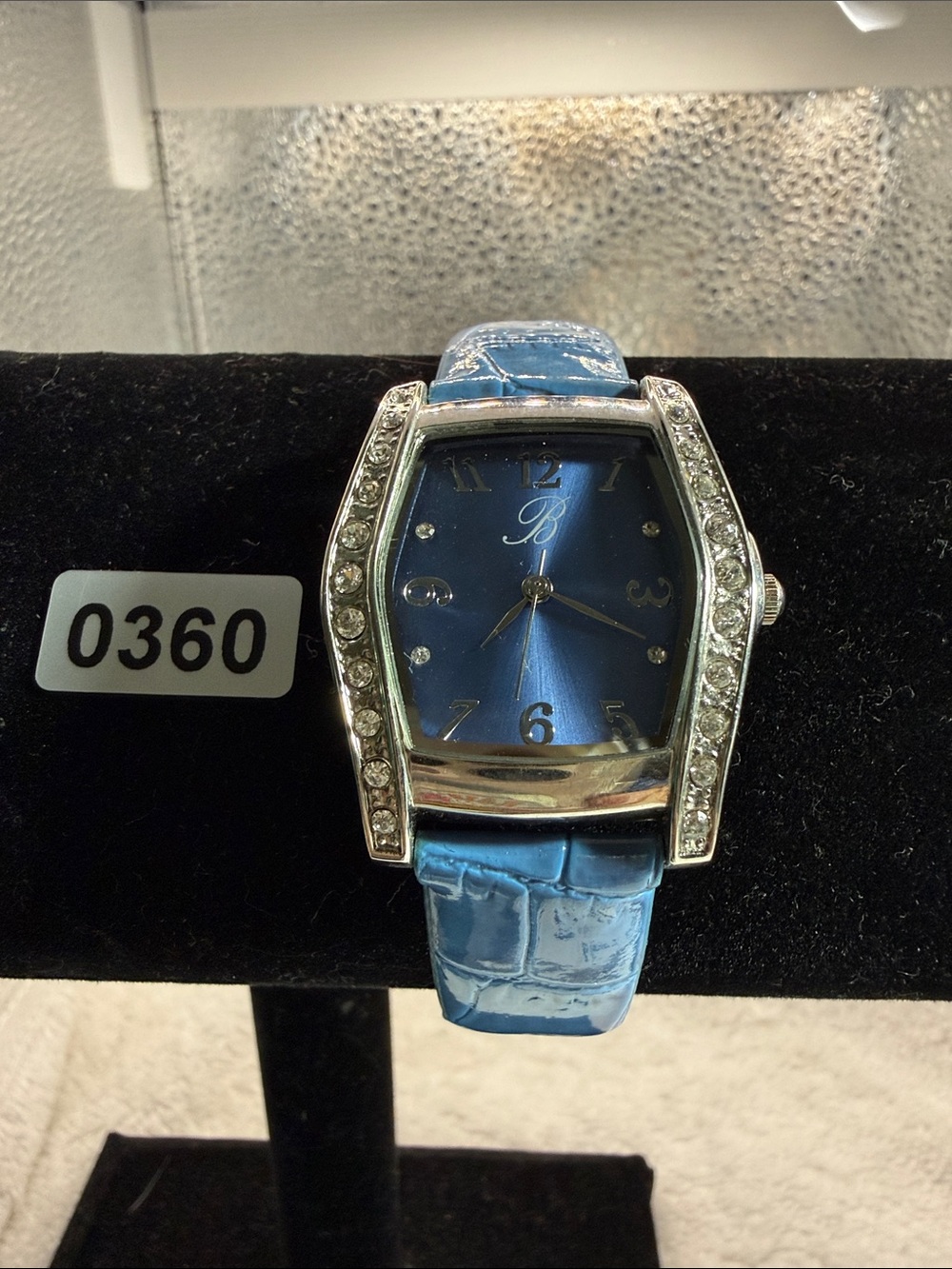 Blue Crystal-Accent Women's Watch with Glossy Croc Strap